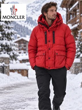 Moncler Grenoble Red Hooded Down Ski Puffer Jacket Medium